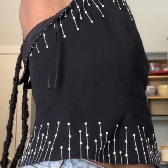 ST. JOHN Pearl drip full zip bandeau Coquette tie-back neck - Picture 10 of 13